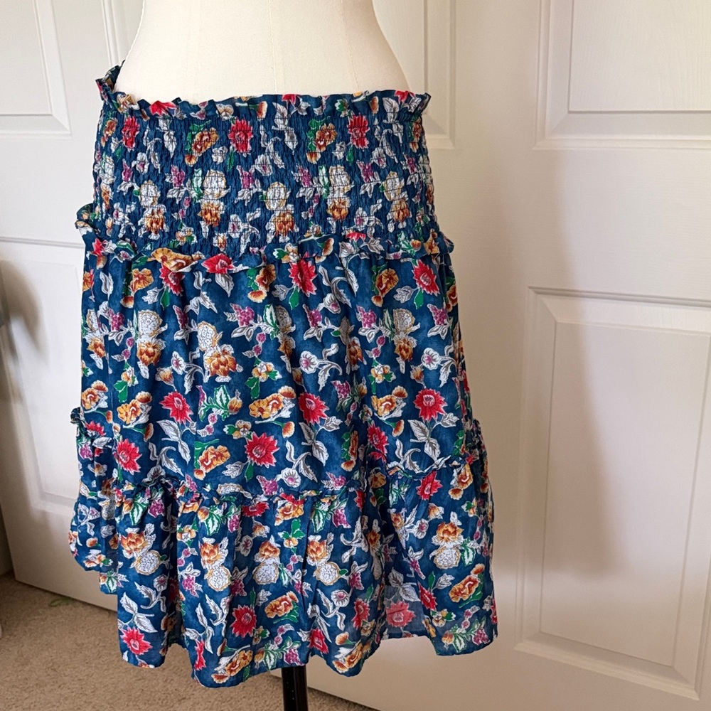 Lauren Smocked Waist Navy Floral Tiered Skirt size 4